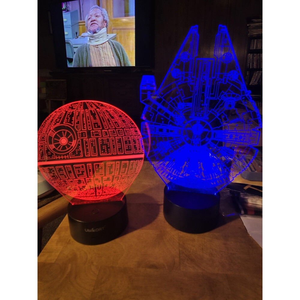 2 Multi Colored Star Wars Lights Death Star Millennium Falcon